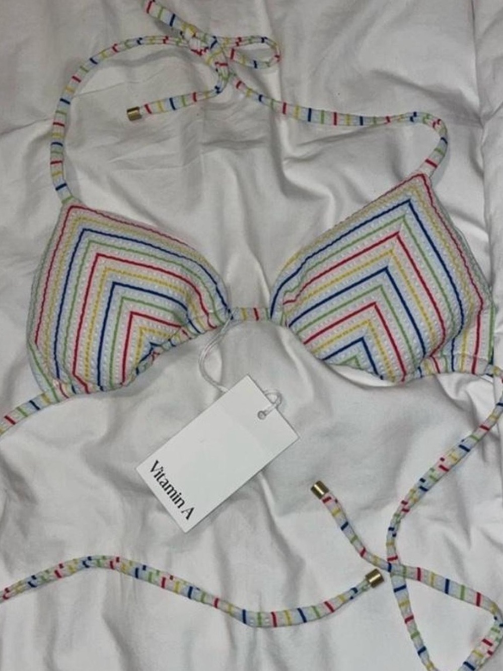 Vitamin A Multicolor Striped Triangle Bikini Top